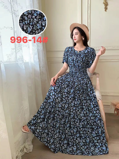 Womens Cotton Floral Boho Ankle Length Beach Dress One Size - QHA UK
