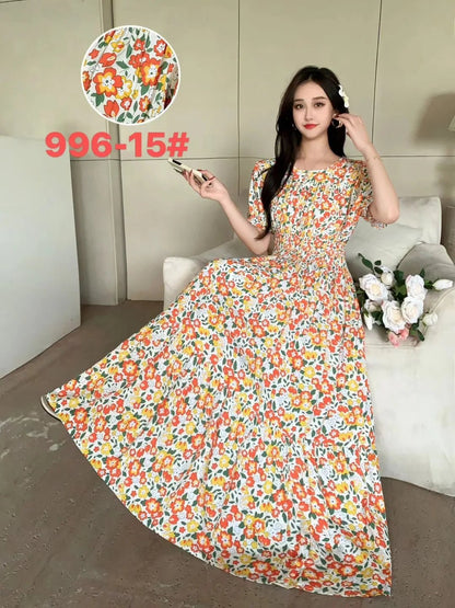 Womens Cotton Floral Boho Ankle Length Beach Dress One Size - QHA UK