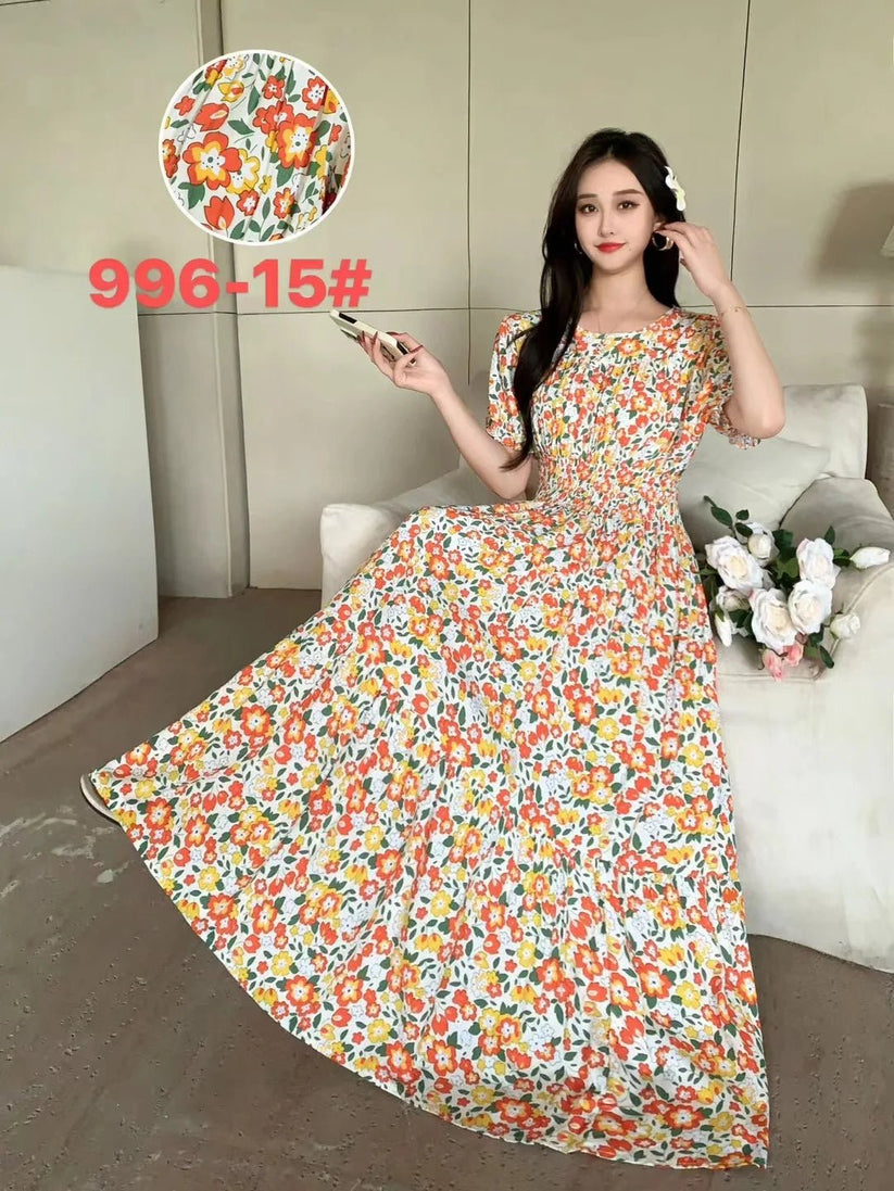 Womens Cotton Floral Boho Ankle Length Beach Dress One Size - QHA UK