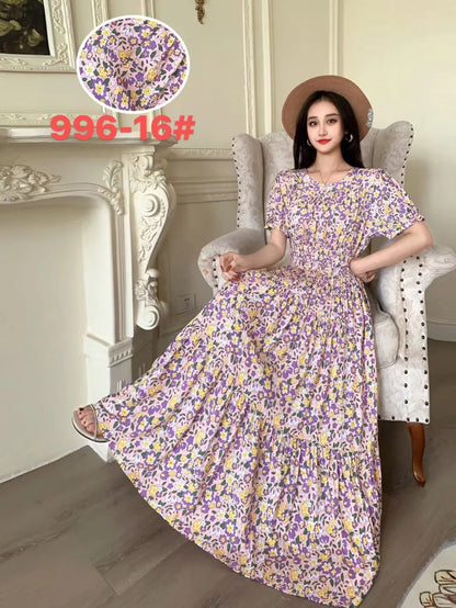 Womens Cotton Floral Boho Ankle Length Beach Dress One Size - QHA UK
