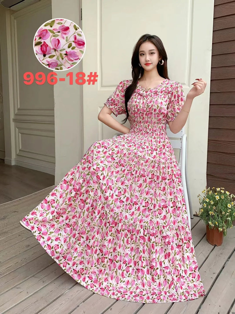 Womens Cotton Floral Boho Ankle Length Beach Dress One Size - QHA UK