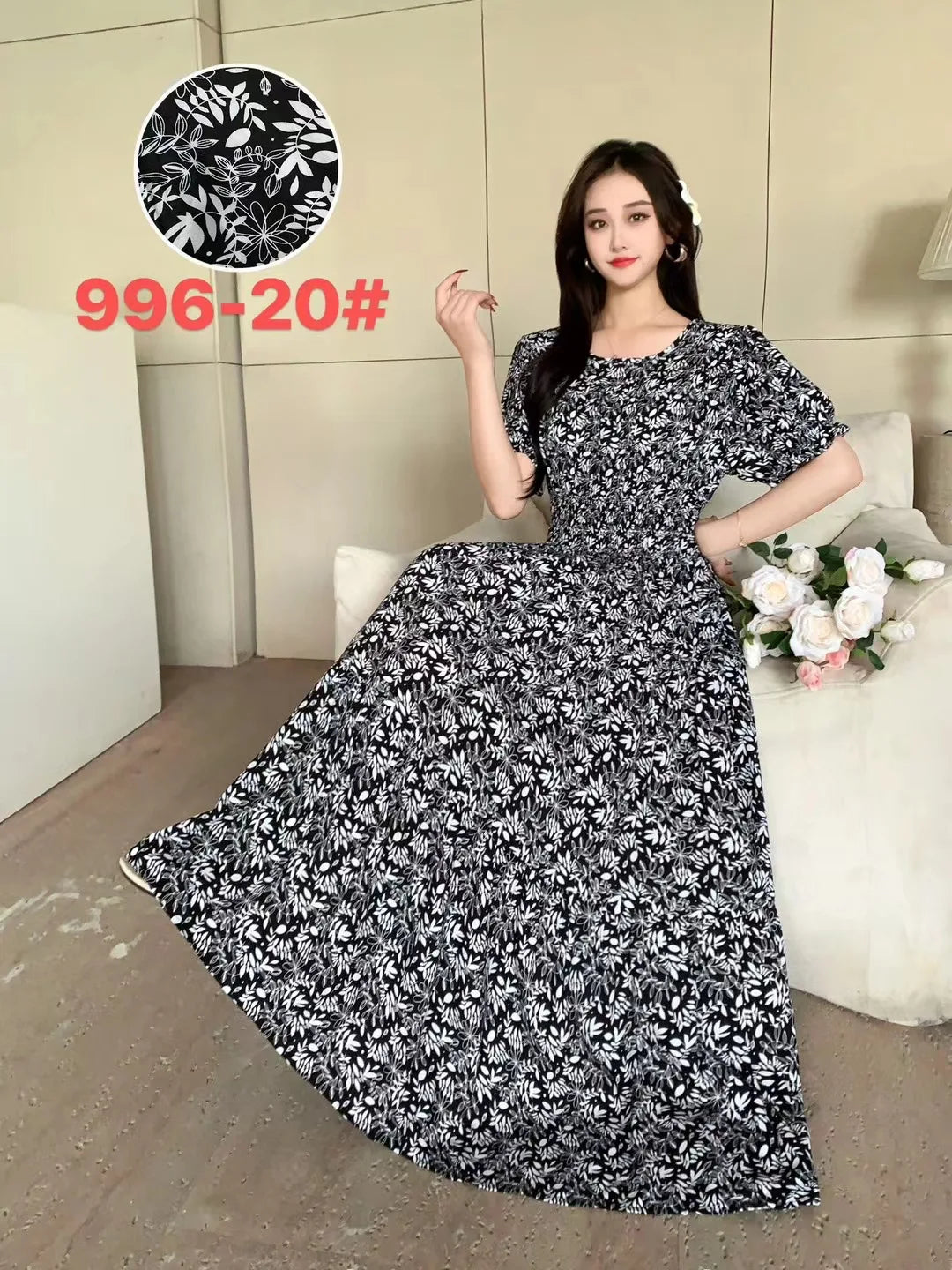 Womens Cotton Floral Boho Ankle Length Beach Dress One Size - QHA UK
