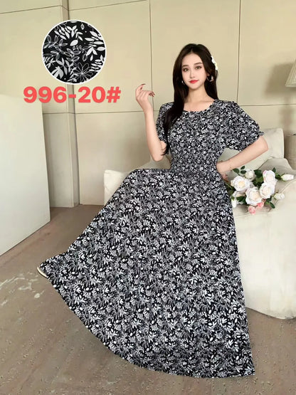 Womens Cotton Floral Boho Ankle Length Beach Dress One Size - QHA UK