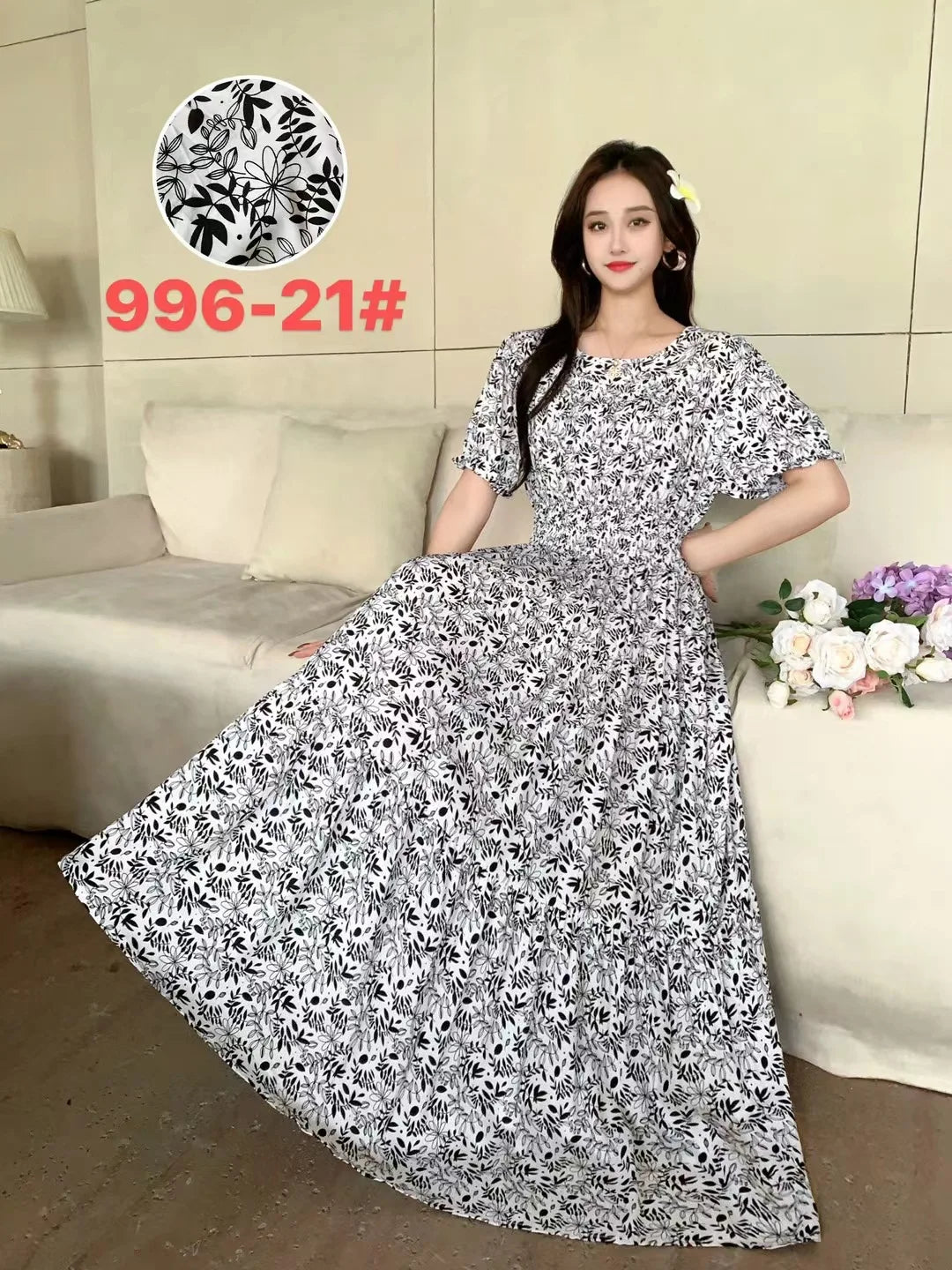 Womens Cotton Floral Boho Ankle Length Beach Dress One Size - QHA UK