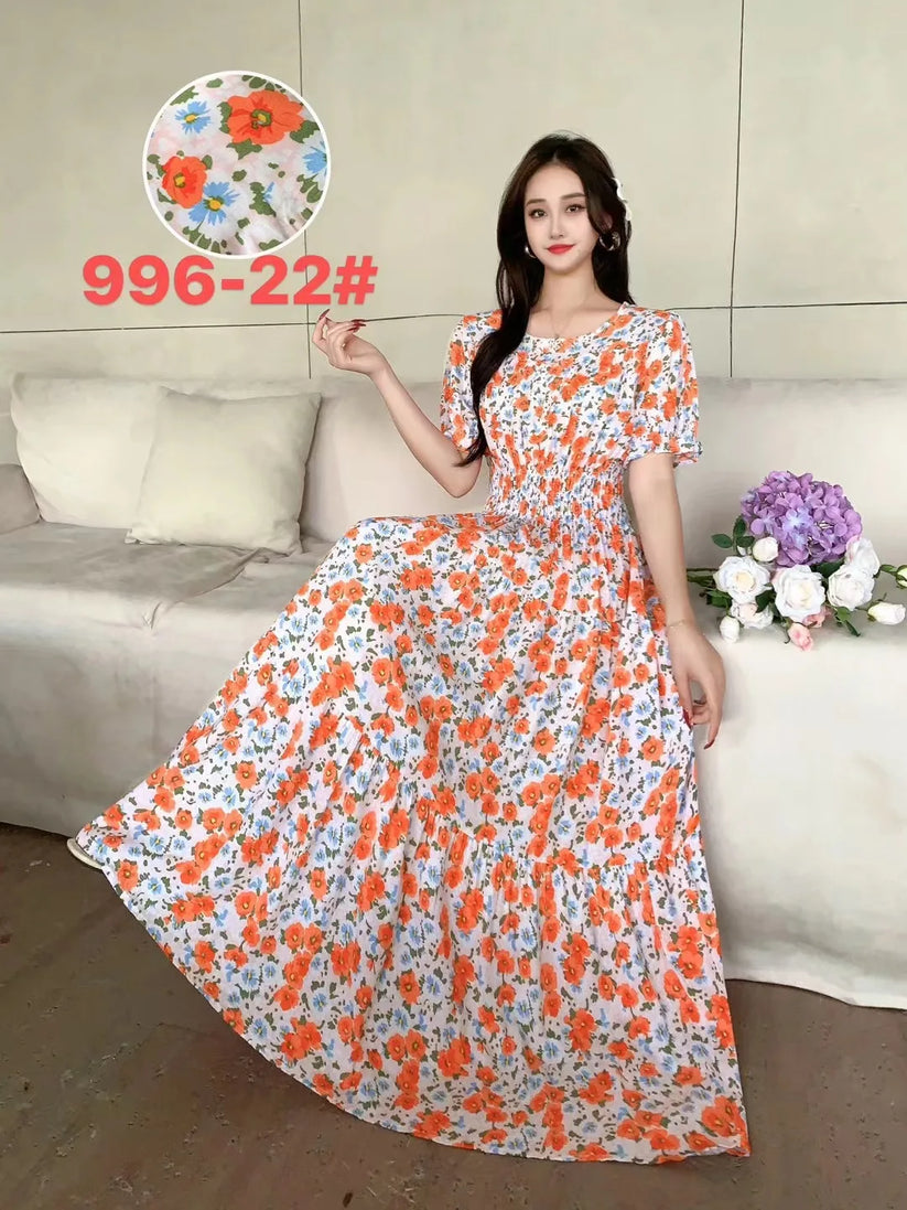 Womens Cotton Floral Boho Ankle Length Beach Dress One Size - QHA UK