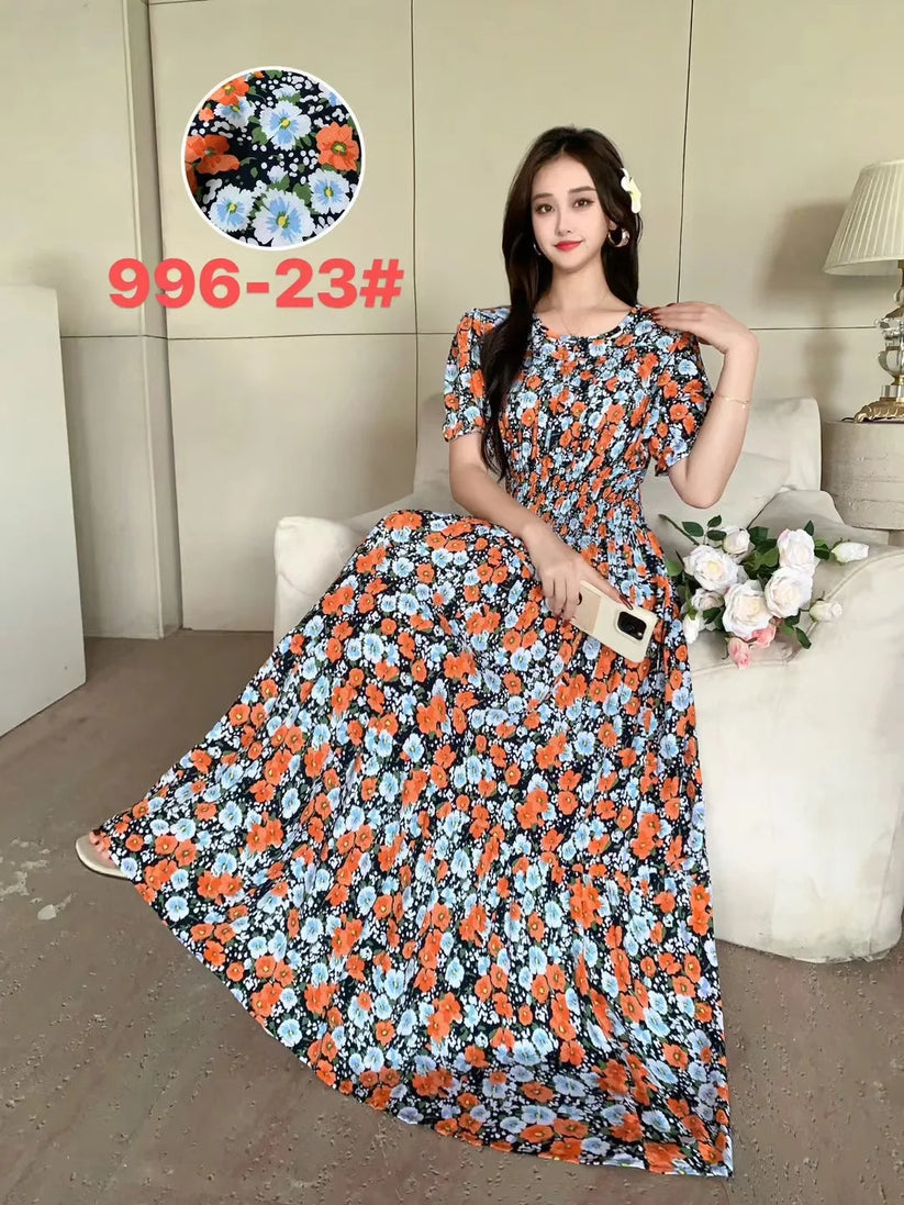 Womens Cotton Floral Boho Ankle Length Beach Dress One Size - QHA UK