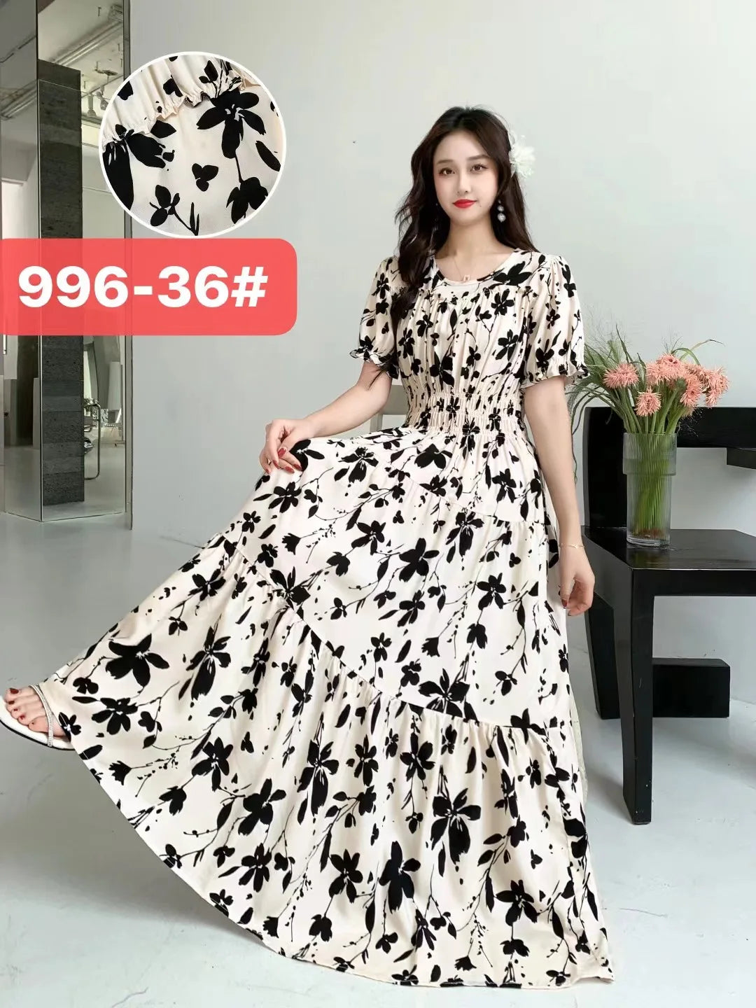 Womens Cotton Floral Boho Ankle Length Beach Dress One Size - QHA UK