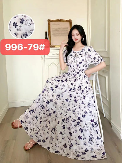 Womens Cotton Floral Boho Ankle Length Beach Dress One Size - QHA UK