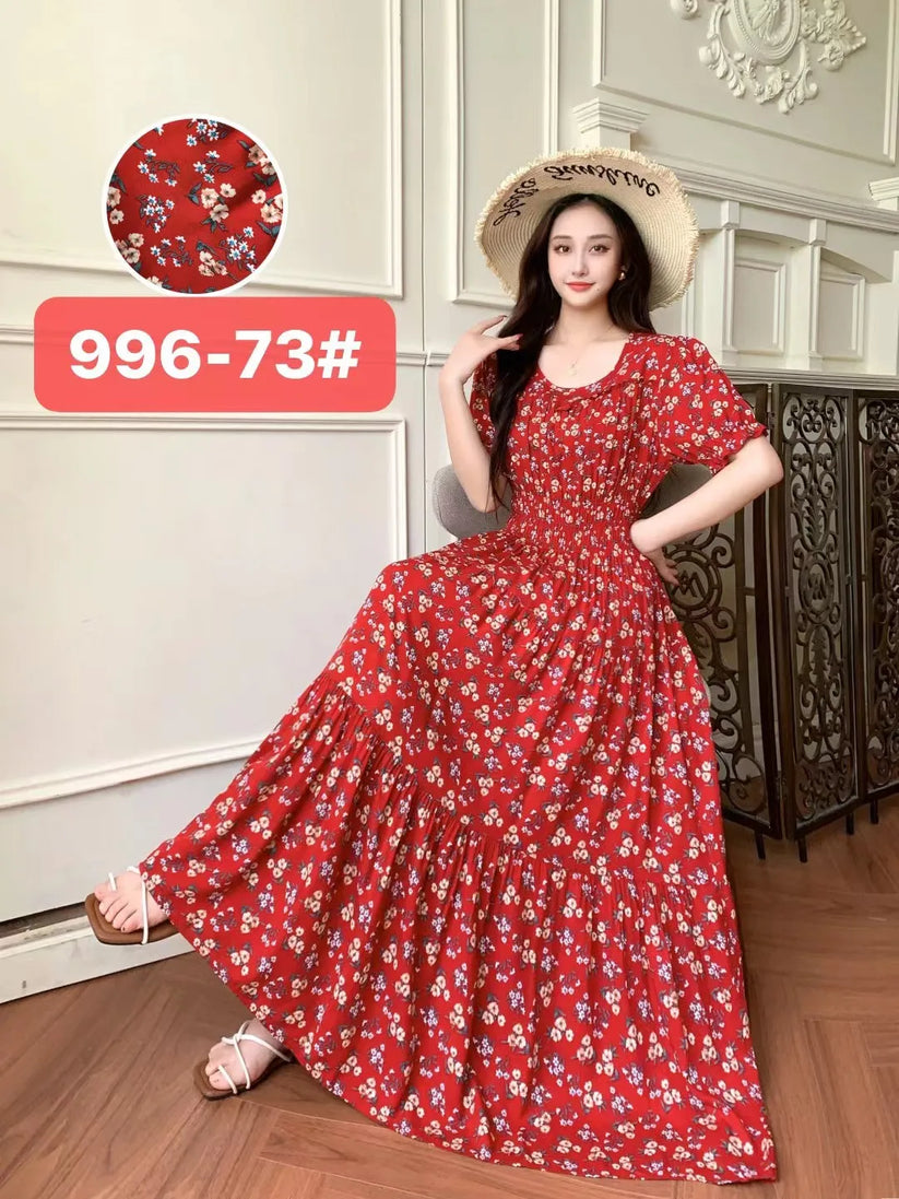 Womens Cotton Floral Boho Ankle Length Beach Dress One Size - QHA UK