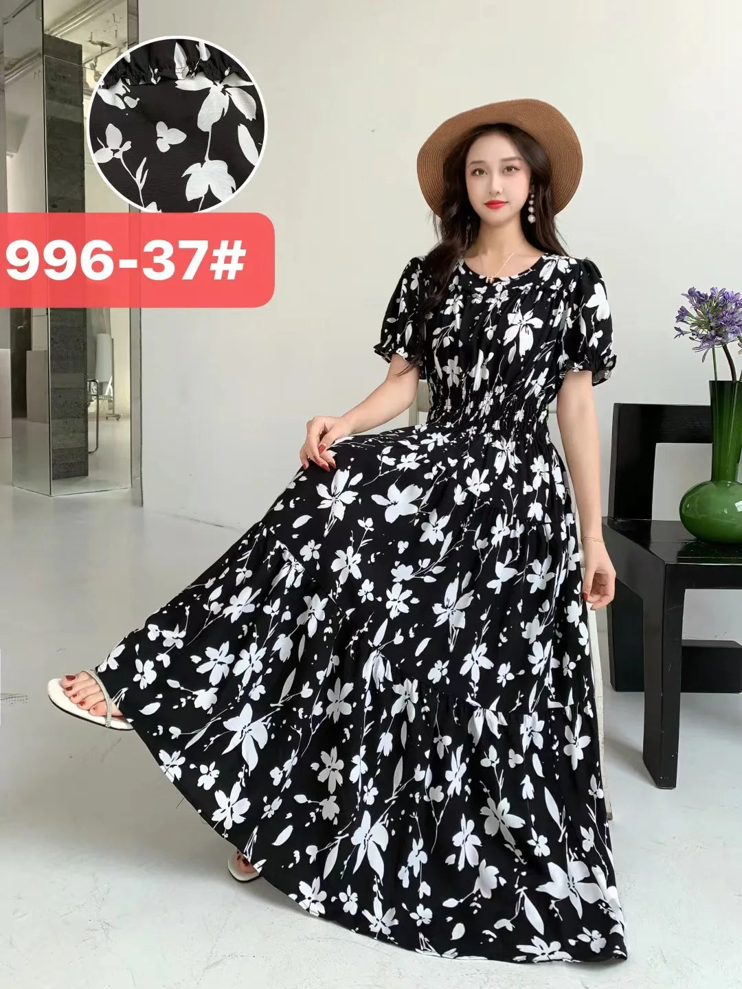 Womens Cotton Floral Boho Ankle Length Beach Dress One Size - QHA UK