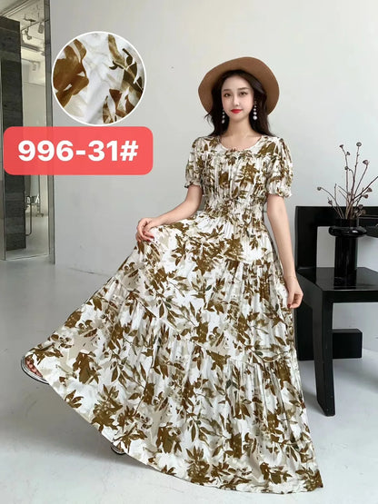 Womens Cotton Floral Boho Ankle Length Beach Dress One Size - QHA UK