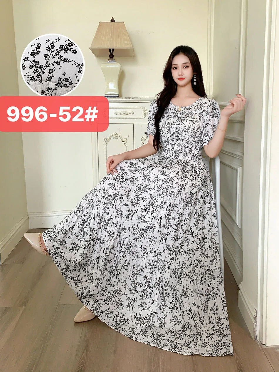 Womens Cotton Floral Boho Ankle Length Beach Dress One Size - QHA UK
