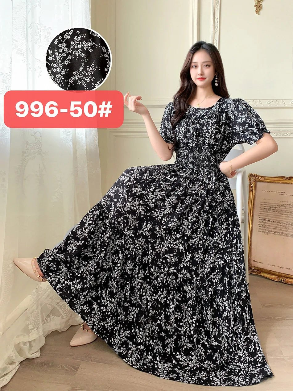Womens Cotton Floral Boho Ankle Length Beach Dress One Size - QHA UK
