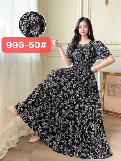 Womens Cotton Floral Boho Ankle Length Beach Dress One Size - QHA UK