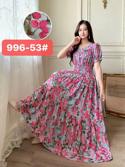 Womens Cotton Floral Boho Ankle Length Beach Dress One Size - QHA UK