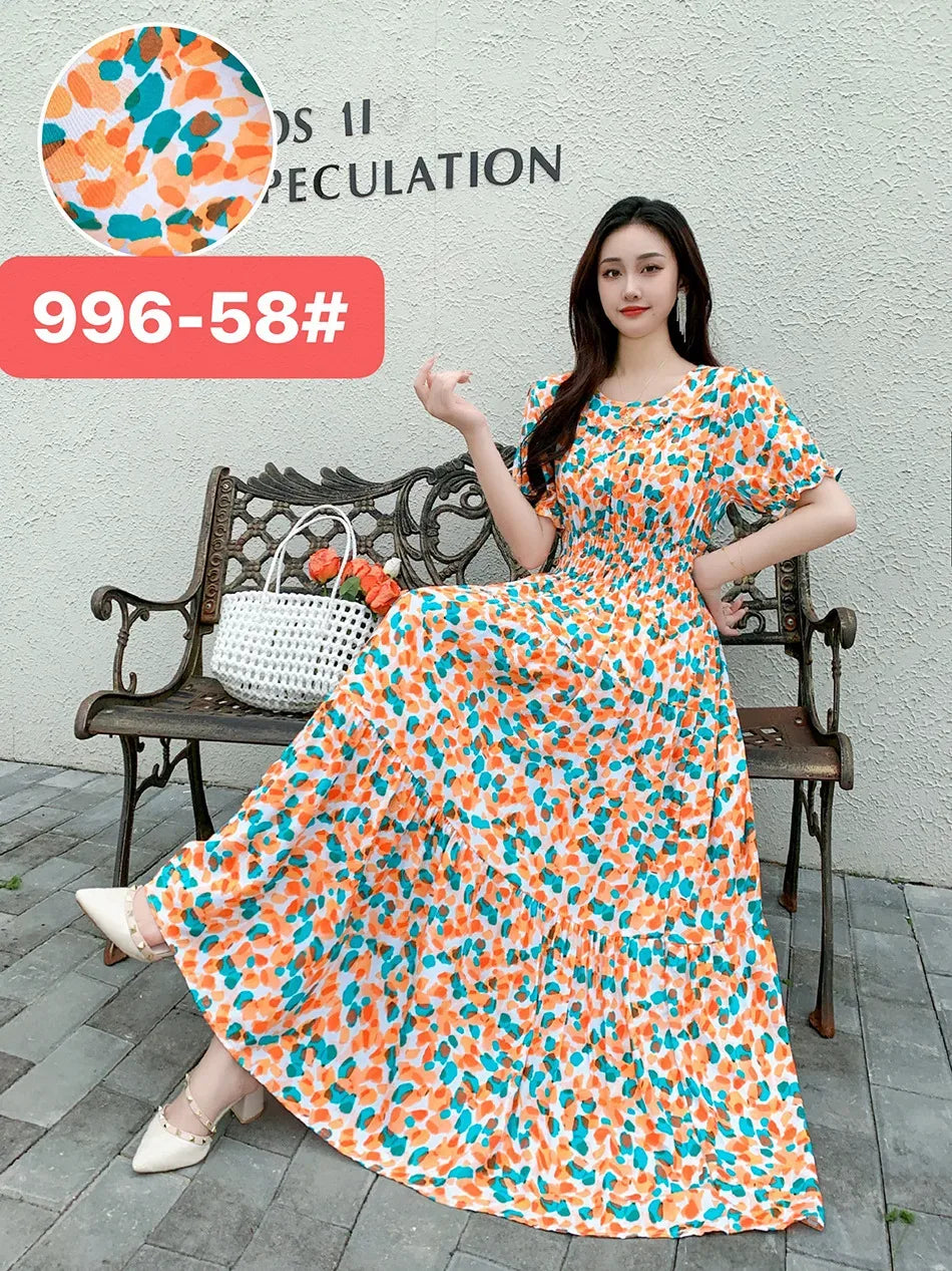 Womens Cotton Floral Boho Ankle Length Beach Dress One Size - QHA UK