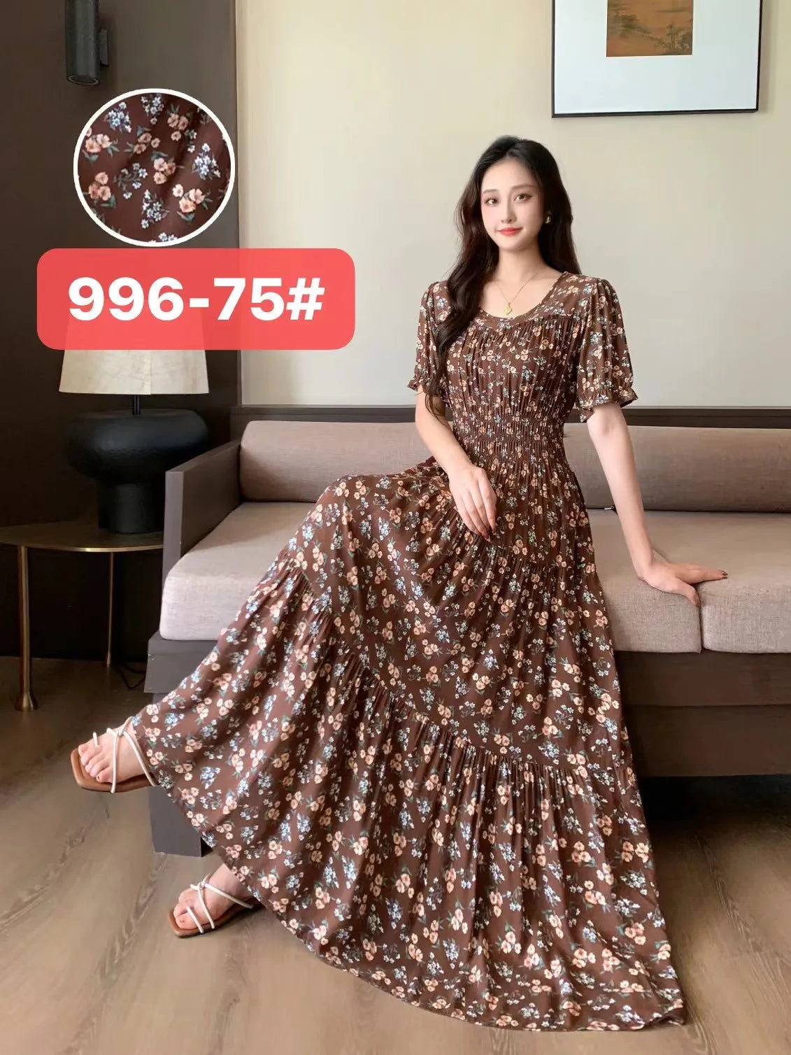 Womens Cotton Floral Boho Ankle Length Beach Dress One Size - QHA UK