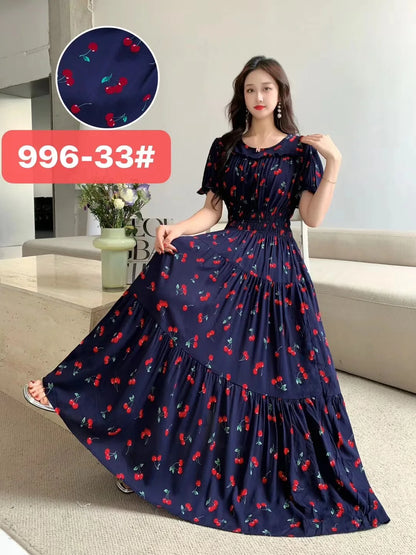 Womens Cotton Floral Boho Ankle Length Beach Dress One Size - QHA UK
