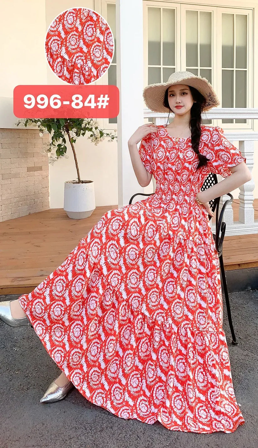 Womens Cotton Floral Boho Ankle Length Beach Dress One Size - QHA UK
