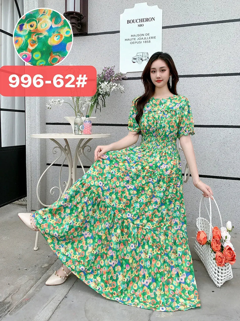 Womens Cotton Floral Boho Ankle Length Beach Dress One Size - QHA UK