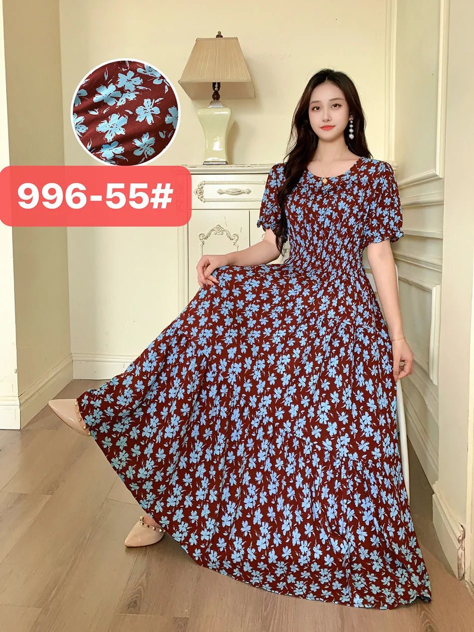 Womens Cotton Floral Boho Ankle Length Beach Dress One Size - QHA UK