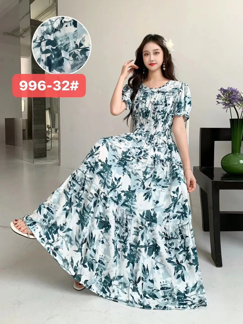 Womens Cotton Floral Boho Ankle Length Beach Dress One Size - QHA UK