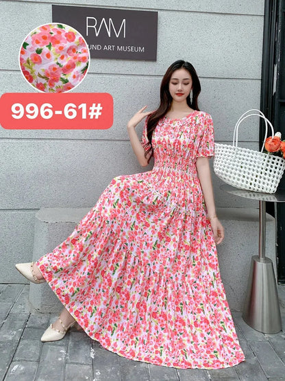 Womens Cotton Floral Boho Ankle Length Beach Dress One Size - QHA UK