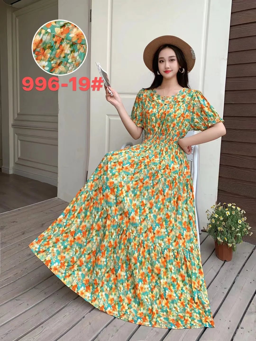 Womens Cotton Floral Boho Ankle Length Beach Dress One Size - QHA UK