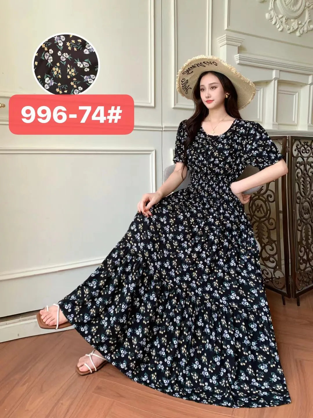 Womens Cotton Floral Boho Ankle Length Beach Dress One Size - QHA UK