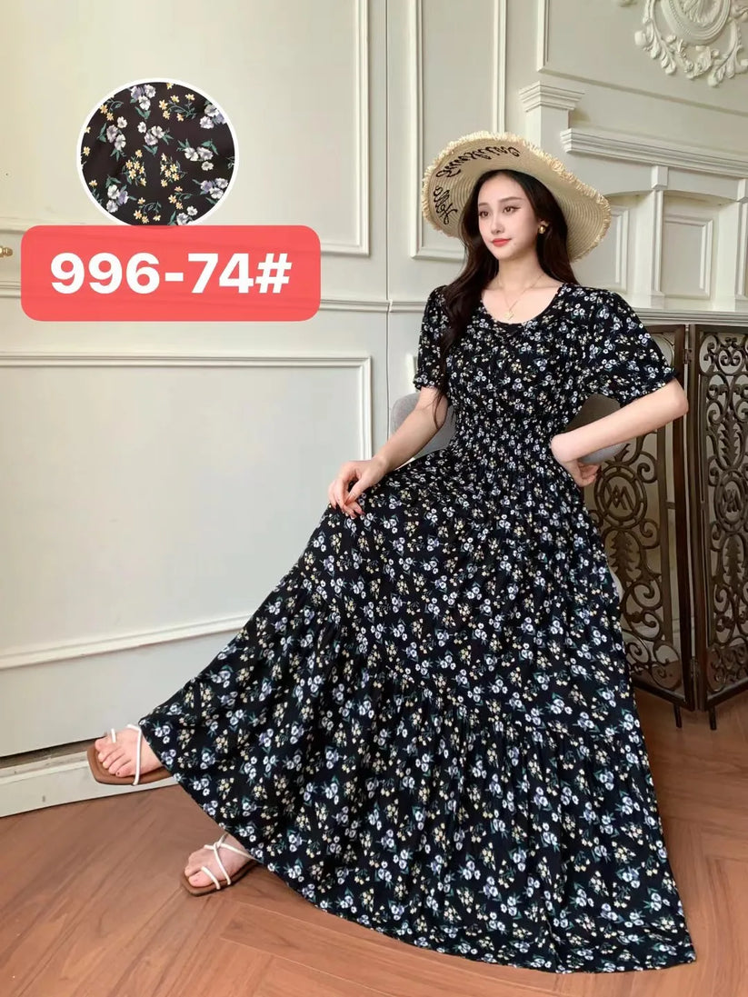 Womens Cotton Floral Boho Ankle Length Beach Dress One Size - QHA UK