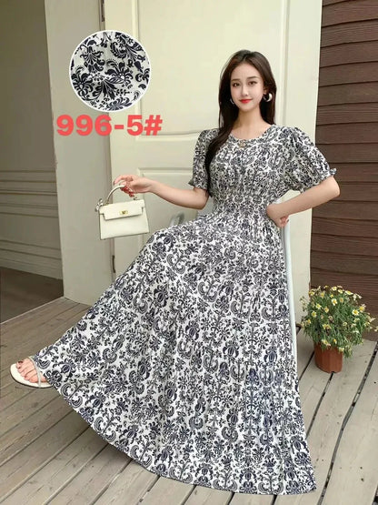 Womens Cotton Floral Boho Ankle Length Beach Dress One Size - QHA UK