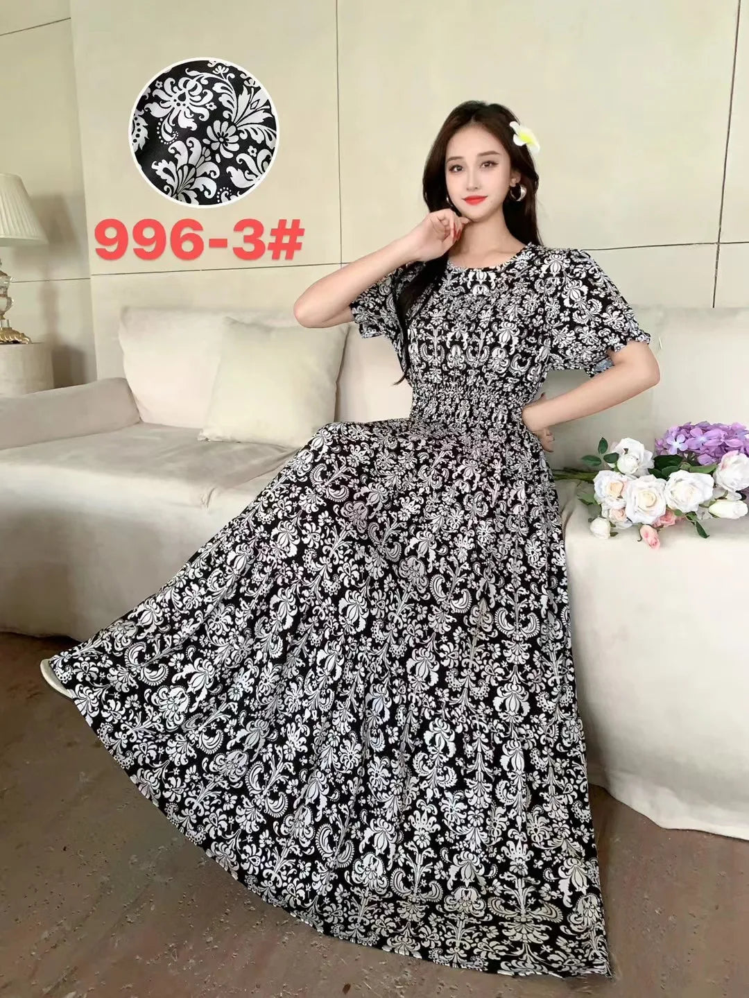 Womens Cotton Floral Boho Ankle Length Beach Dress One Size - QHA UK
