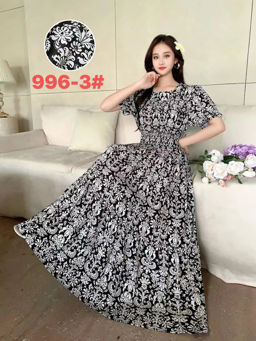 Womens Cotton Floral Boho Ankle Length Beach Dress One Size - QHA UK