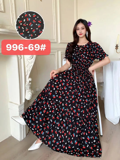 Womens Cotton Floral Boho Ankle Length Beach Dress One Size - QHA UK