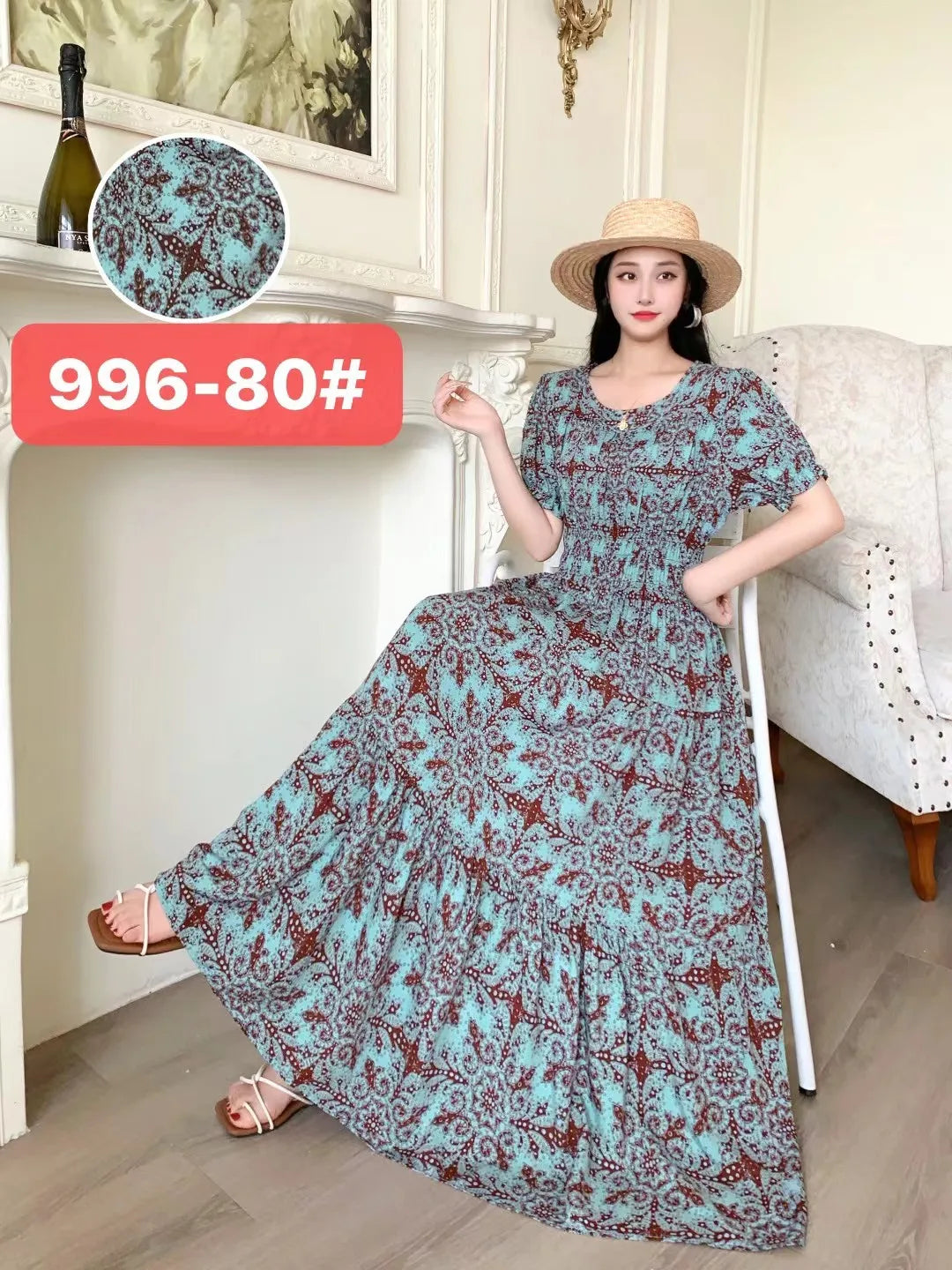 Womens Cotton Floral Boho Ankle Length Beach Dress One Size - QHA UK