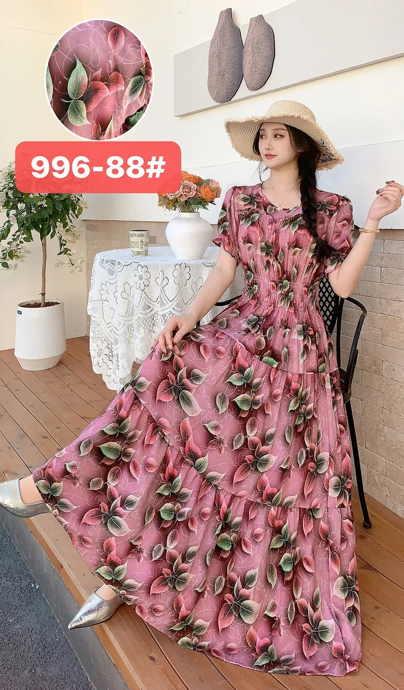 Womens Cotton Floral Boho Ankle Length Beach Dress One Size - QHA UK