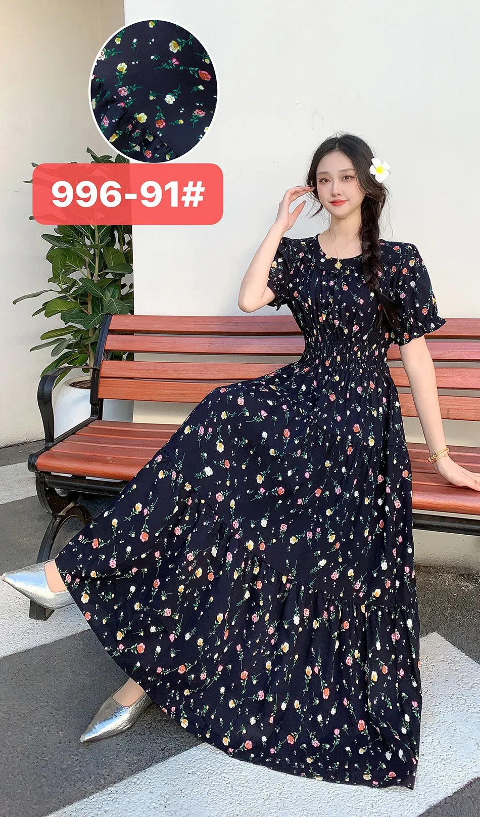 Womens Cotton Floral Boho Ankle Length Beach Dress One Size - QHA UK