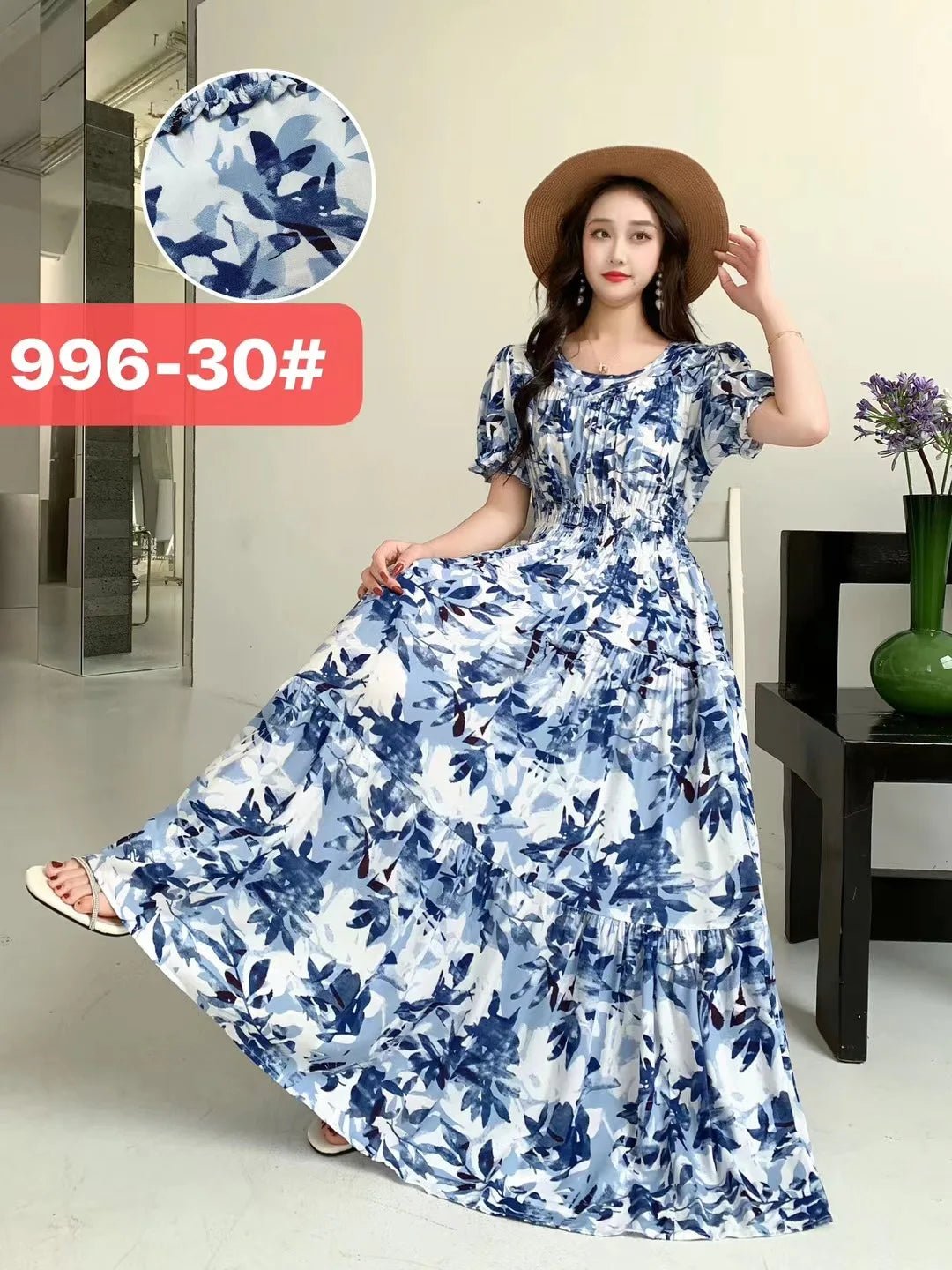 Womens Cotton Floral Boho Ankle Length Beach Dress One Size - QHA UK