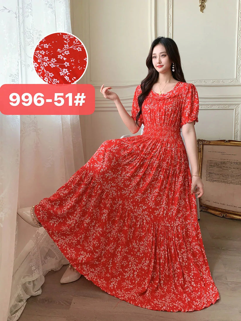 Womens Cotton Floral Boho Ankle Length Beach Dress One Size - QHA UK