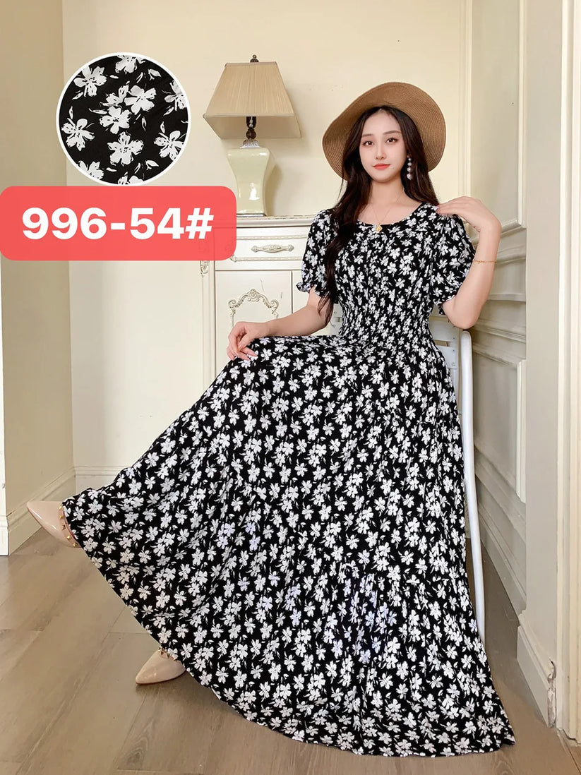 Womens Cotton Floral Boho Ankle Length Beach Dress One Size - QHA UK