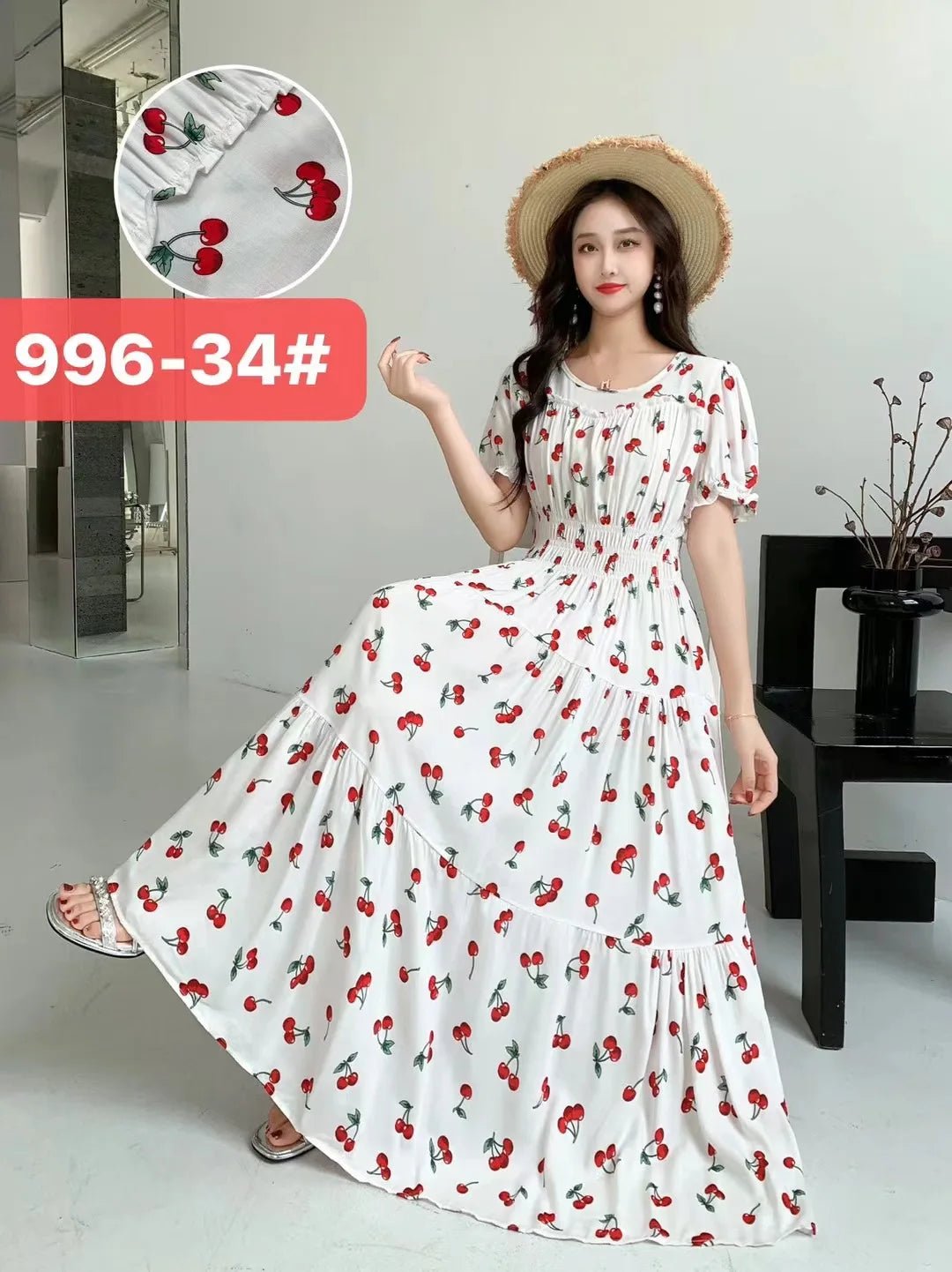 Womens Cotton Floral Boho Ankle Length Beach Dress One Size - QHA UK