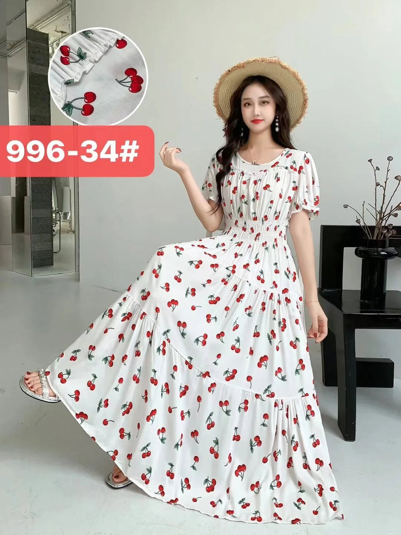 Womens Cotton Floral Boho Ankle Length Beach Dress One Size - QHA UK