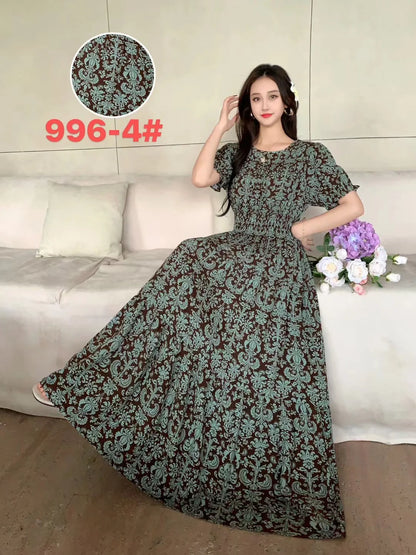 Womens Cotton Floral Boho Ankle Length Beach Dress One Size - QHA UK