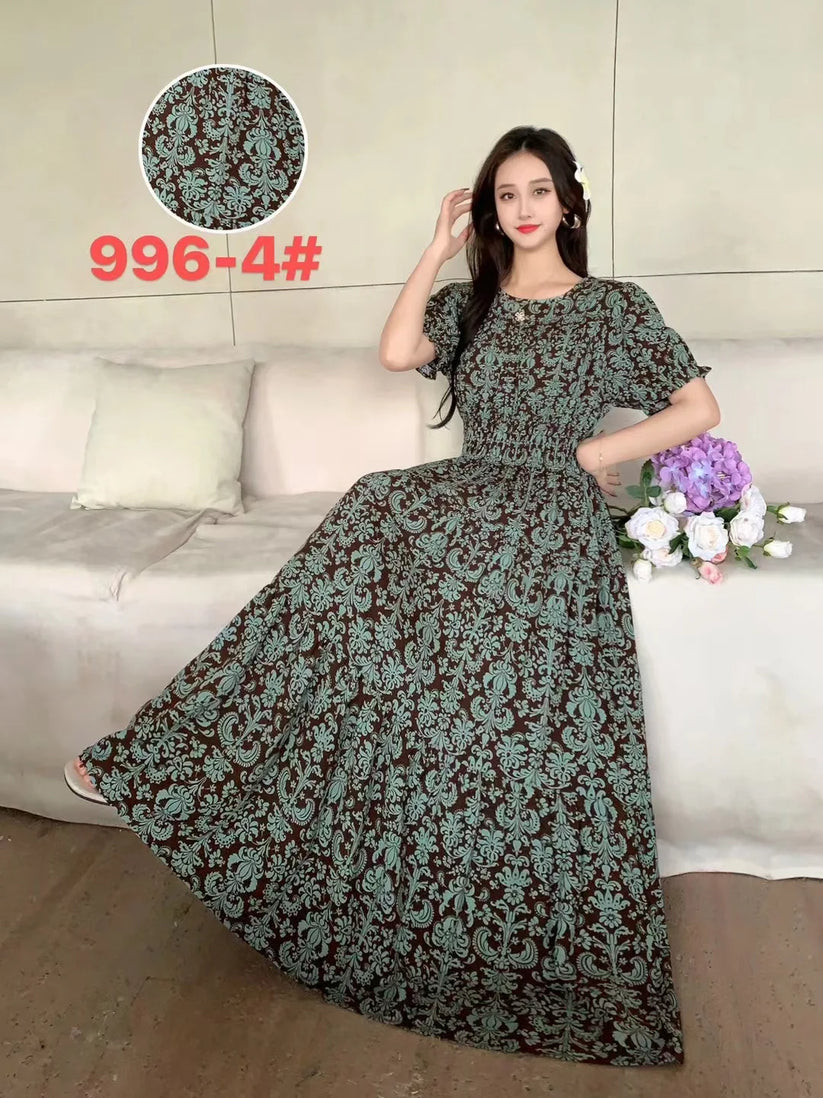 Womens Cotton Floral Boho Ankle Length Beach Dress One Size - QHA UK