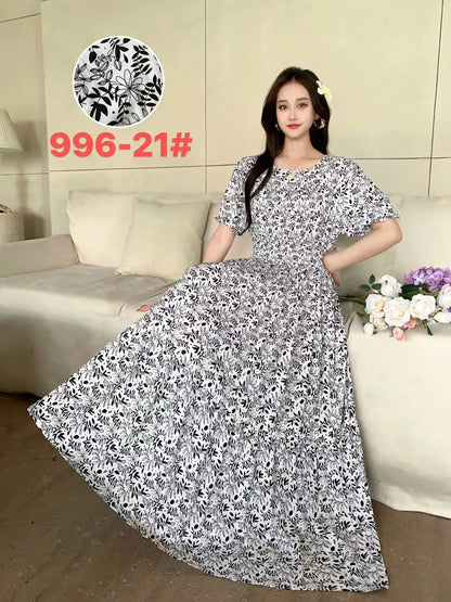 Womens Cotton Floral Boho Ankle Length Beach Dress One Size - QHA UK