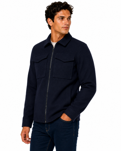George Mens Brushed Winter Shacket Wool Look Overshirt Jacket Pockets - QHA UK