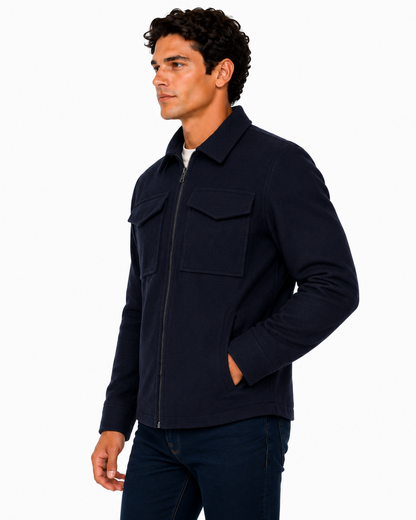 George Mens Brushed Winter Shacket Wool Look Overshirt Jacket Pockets - QHA UK