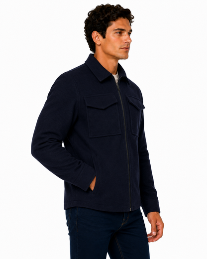George Mens Brushed Winter Shacket Wool Look Overshirt Jacket Pockets - QHA UK