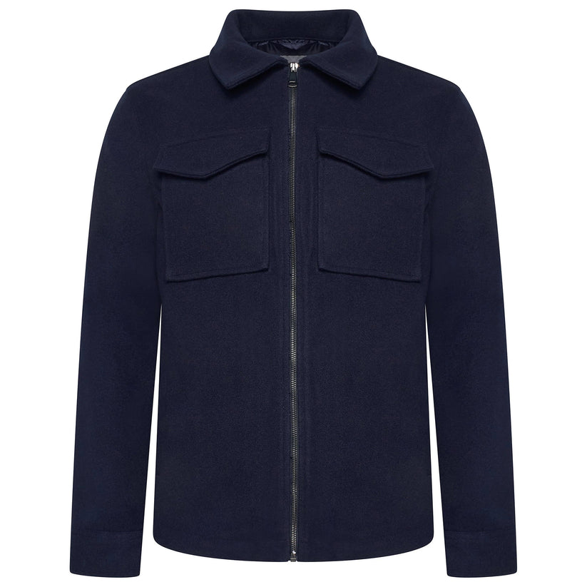 George Mens Brushed Winter Shacket Wool Look Overshirt Jacket Pockets - QHA UK
