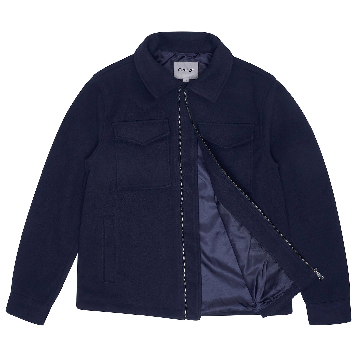 George Mens Brushed Winter Shacket Wool Look Overshirt Jacket Pockets - QHA UK